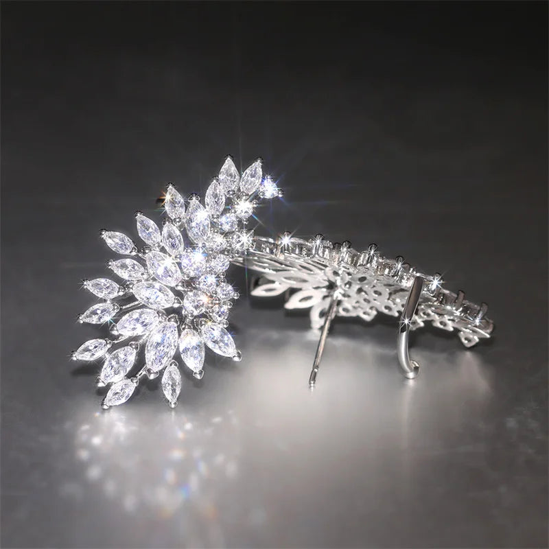 Trendy Fully Paved Cubic Zirconia Stud Earrings for Women Statement Party Jewelry