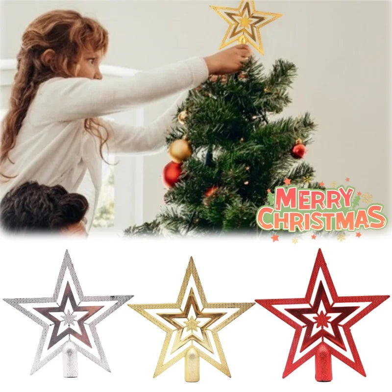 Star Christmas Tree Topper Gold & Red Shimmer 4 in / 8 in (10 / 20 cm) Holiday Tree Decoration