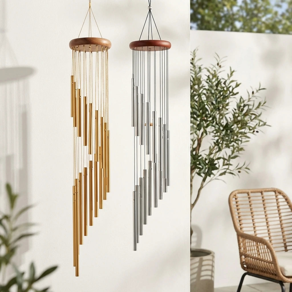 12-Tube Aluminum Alloy Wind Chimes with Hook, Gold & Silver Bells for Outdoor Home, Wedding, Party, Memorial Decoration