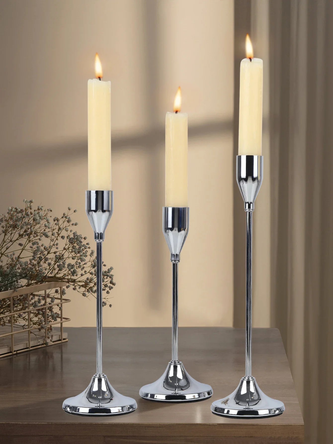 3-Piece European Style Metal Candle Holders Set for Wedding Table, Home & Christmas