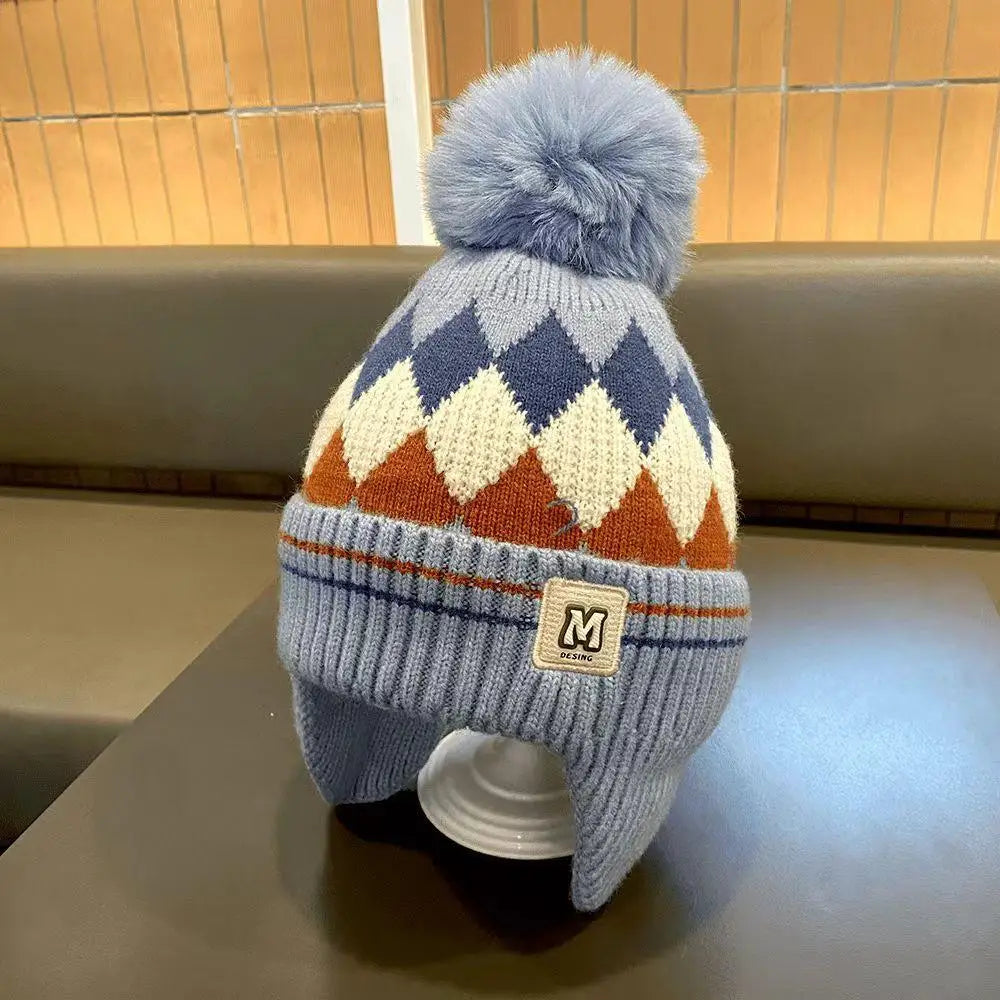 Kids Knitted Winter Beanie with Pom Pom & Earflaps - Fleece-Lined Windproof Toddler Hat 48-54 cm (18.9-21.3 in) - Children's Gift