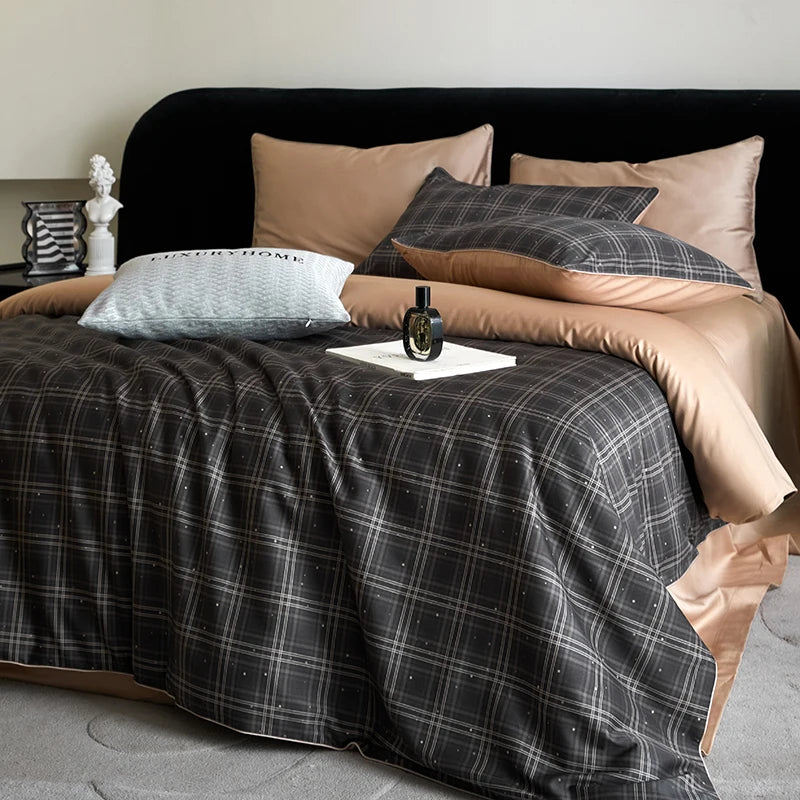 100% Egyptian Cotton 4-Piece Duvet Cover Bedding Set - Duvet Cover with Flat or Fitted Sheet & 2 Pillowcases (Double/Queen/King/AU)