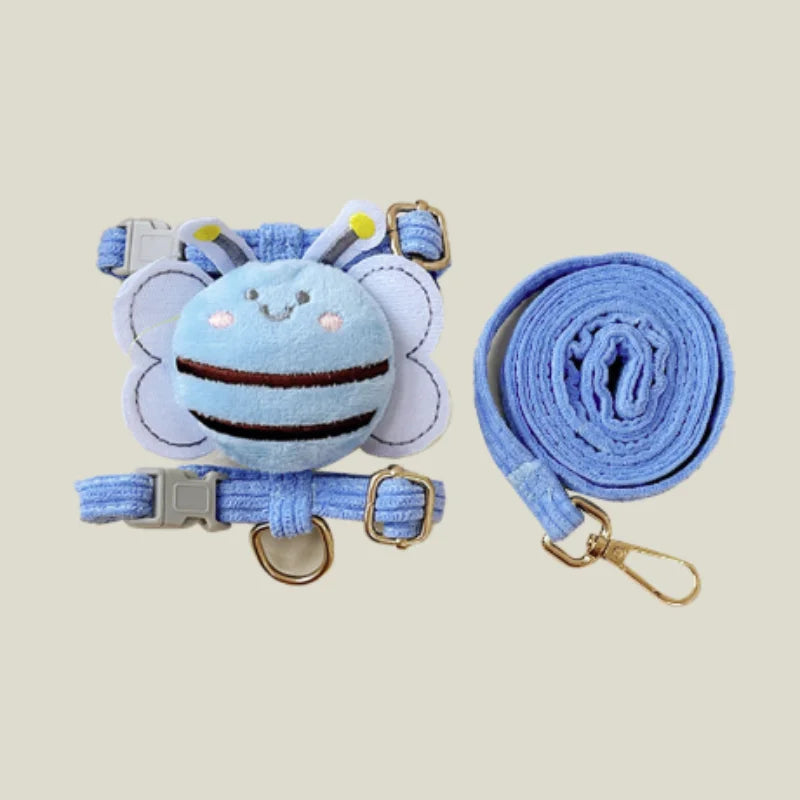 Bee Print Cotton Dog Harness with Back Leash Attachment — Quick-Release Walking Harness for Small to Medium Dogs