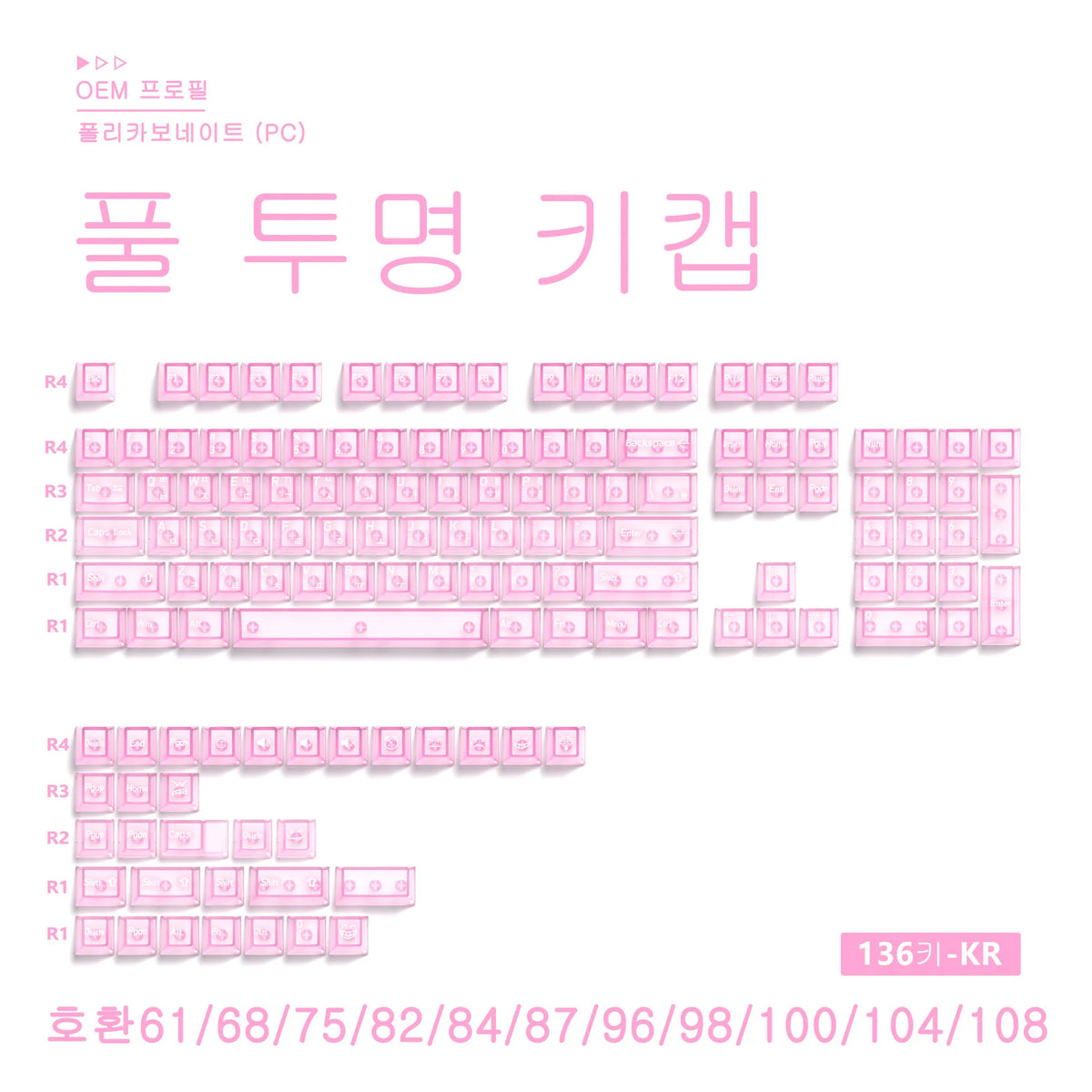 136-Key Transparent Multilingual Keycap Set for Mechanical Keyboards — EN/JP/RU/KR PC Compatible