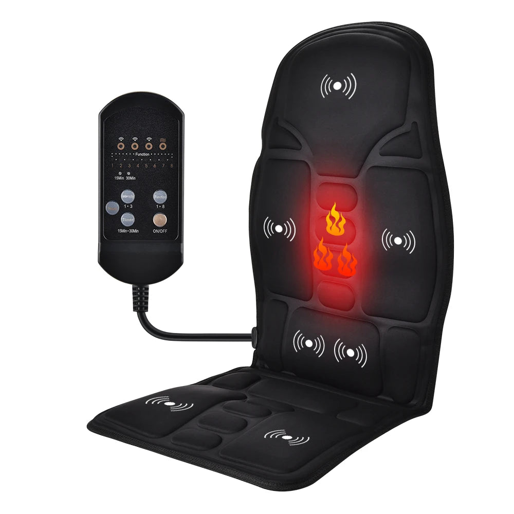 Heated Electric Massage Chair Pad – Vibrating Neck, Back & Lumbar Cushion for Car & Home (AC/DC 12V)