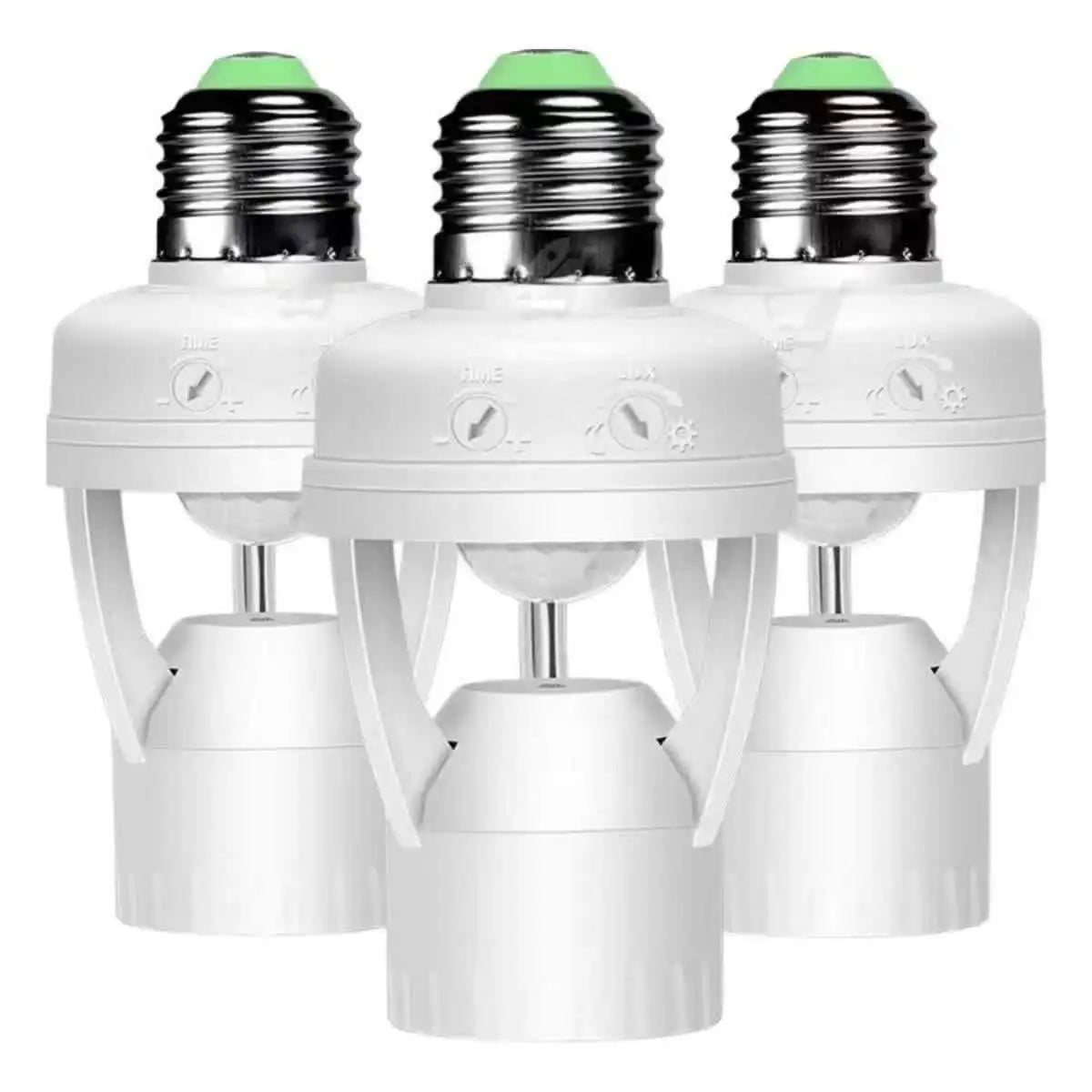 E27 Motion Sensor Lamp Socket Adapter with Photocell — Presence Sensor for Light Bulbs, Auto On/Off, 110–220V