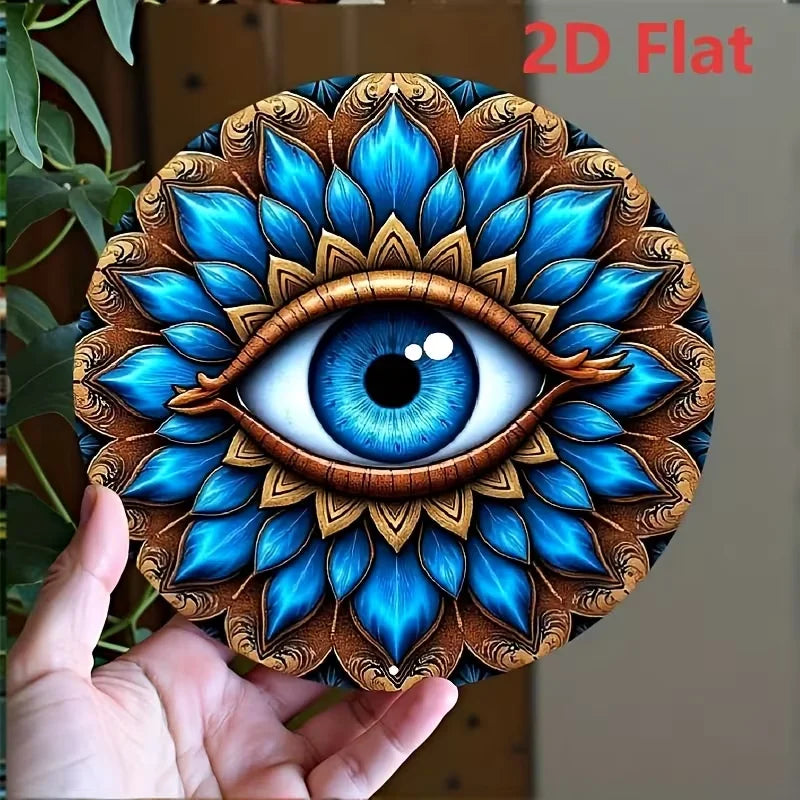 Evil Eye Tin Wall Decor - Boho Rustic Mandala Trident Metal Sign