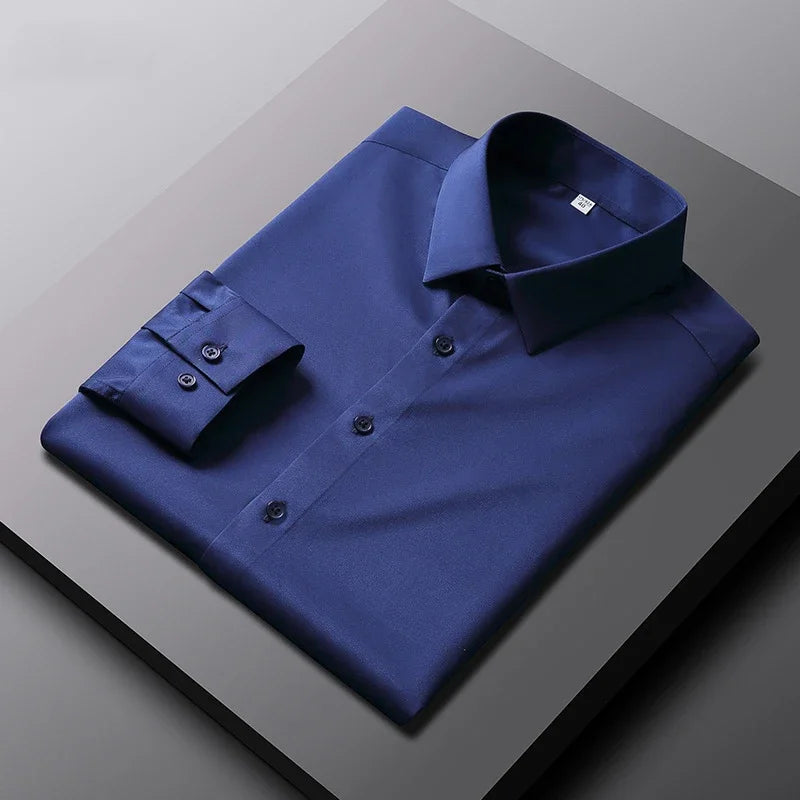 Men's Smart Casual Long Sleeve Button-Down Shirt, Knit Broadcloth Solid