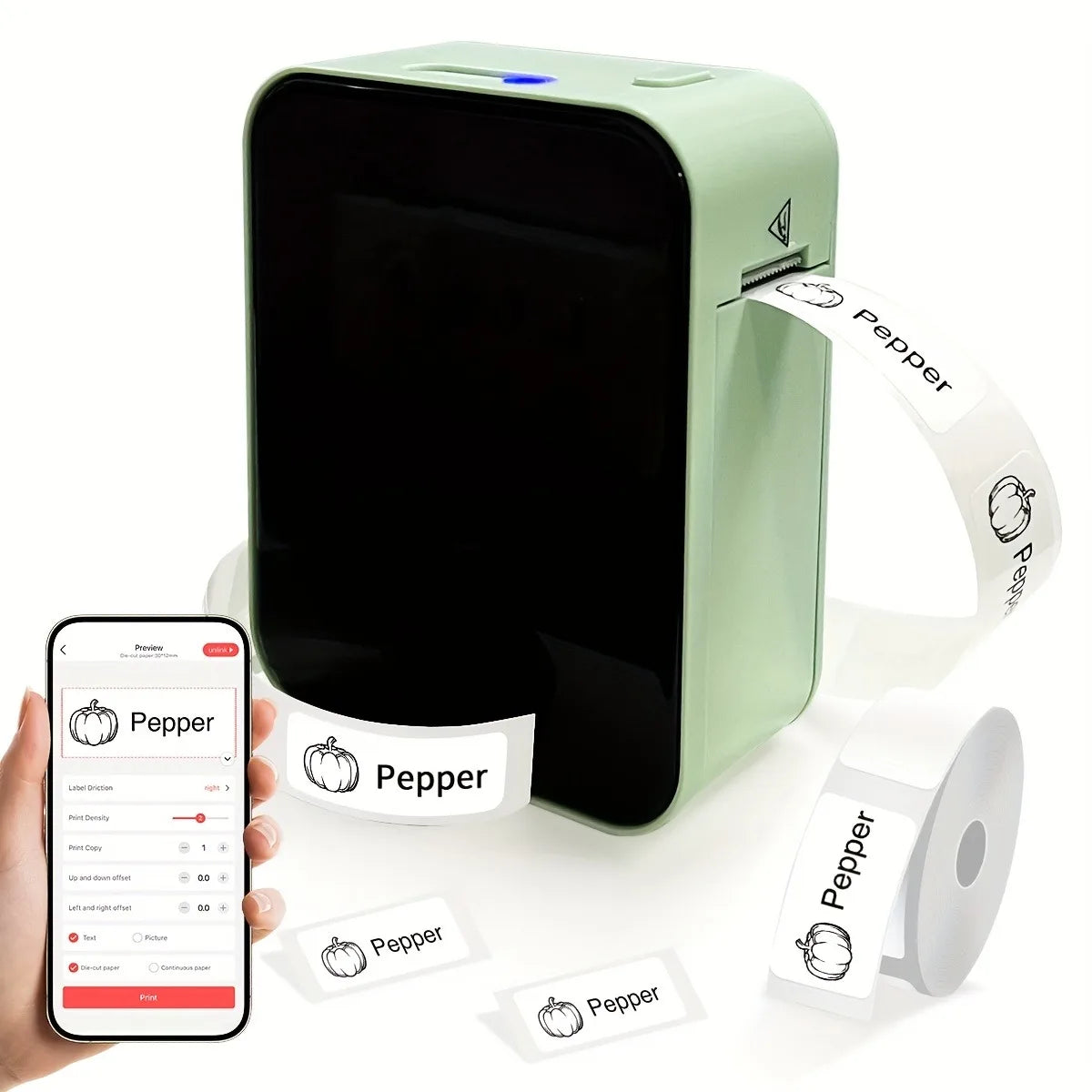 Mini Bluetooth Thermal Label Printer Portable Inkless 15mm (0.59in) Rechargeable Type-C