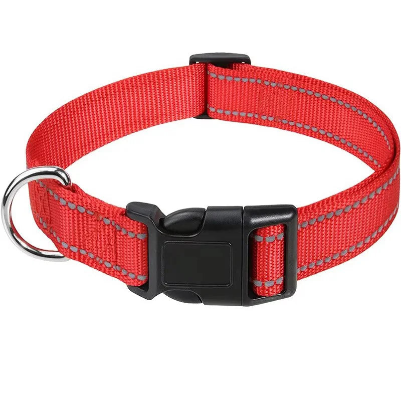 Reflective Adjustable Nylon Dog & Cat Collar — Padded Anti-Choke, Anti-Slip with Quick-Release Buckle (L: 40–60 cm / 15.7–23.6 in; XL: 45–70 cm / 17.7–27.6 in)