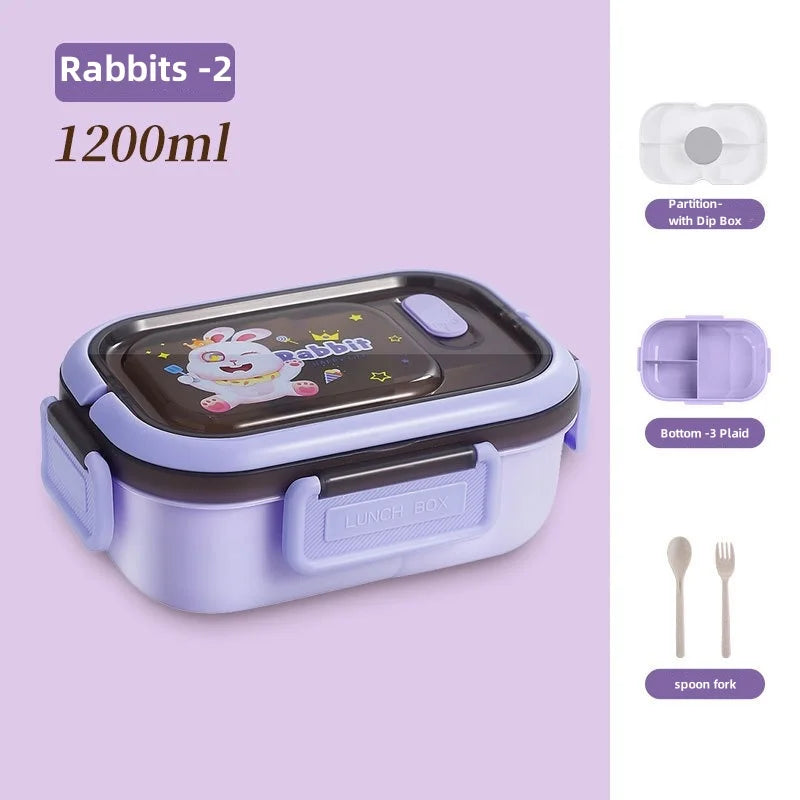 1200ml (1.2L / 40.6 fl oz) Double Layer Leakproof Microwaveable Lunch Box with Fork and Spoon - Portable Compartmental Bento Box for Picnic & Meal Prep