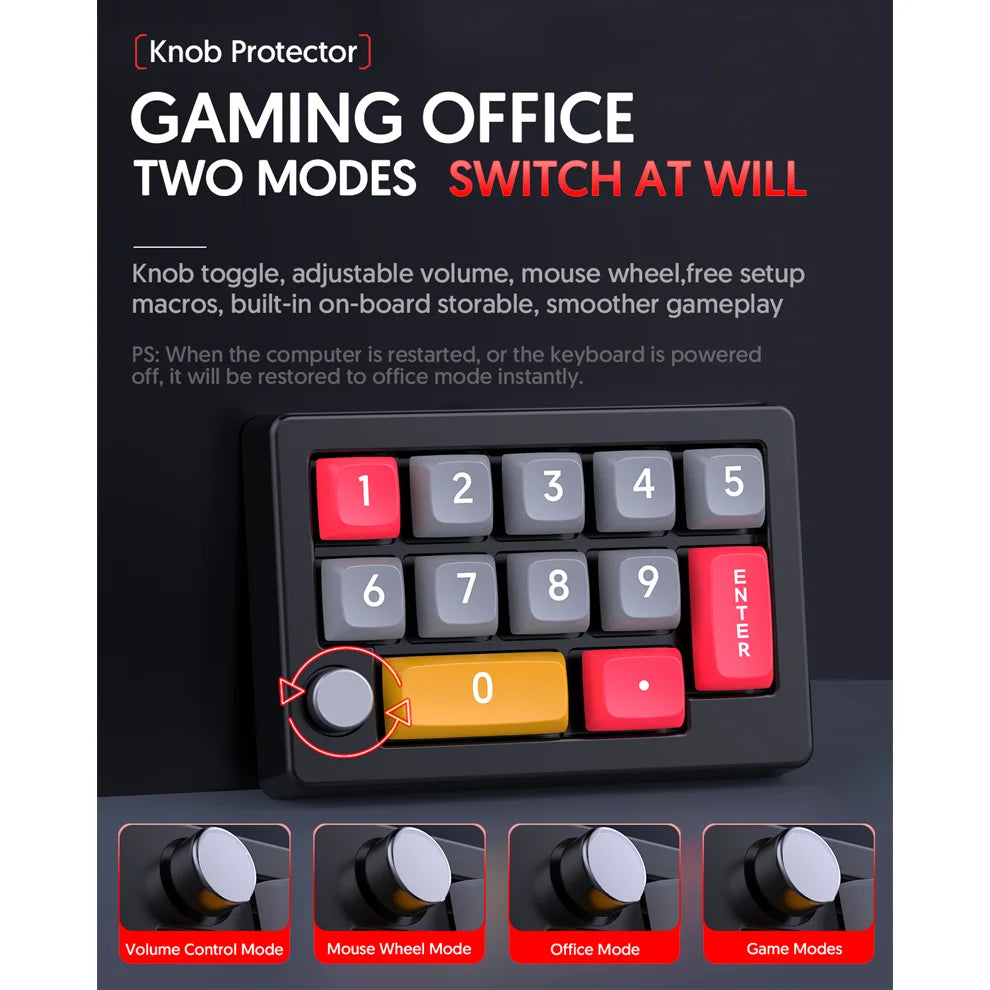 12-Key USB Wired Mechanical Macro Keypad with Programmable Knobs RGB Backlit One-Handed Gaming Keypad