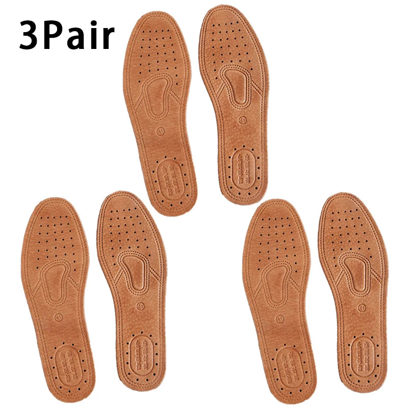 Genuine Cowhide Leather Insoles for Men - Breathable Anti-Slip Shock-Absorbing Shoe Inserts (EU35-46 / 225-280 mm)