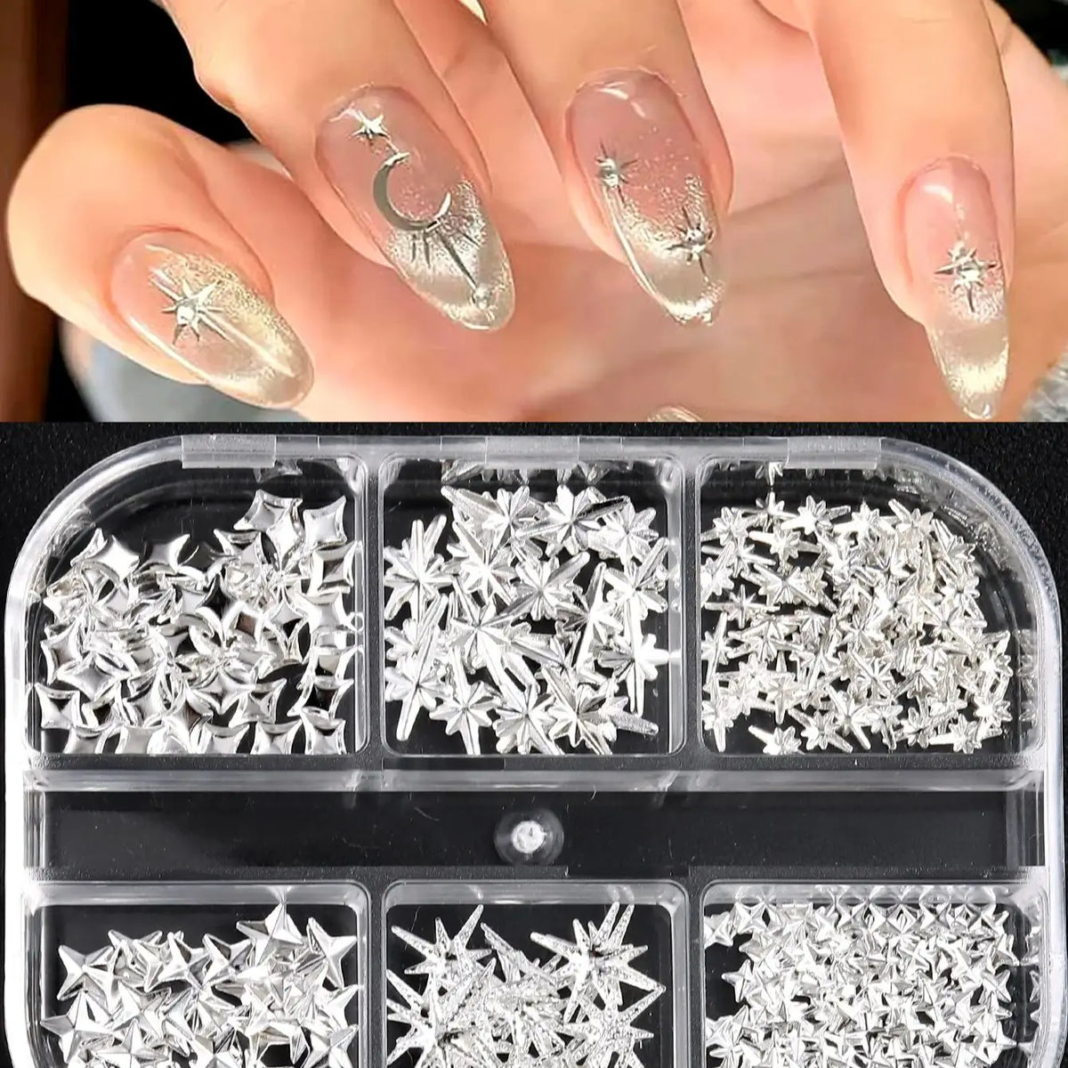 3D Gold Star & Moon Nail Charms for Nail Art view 3