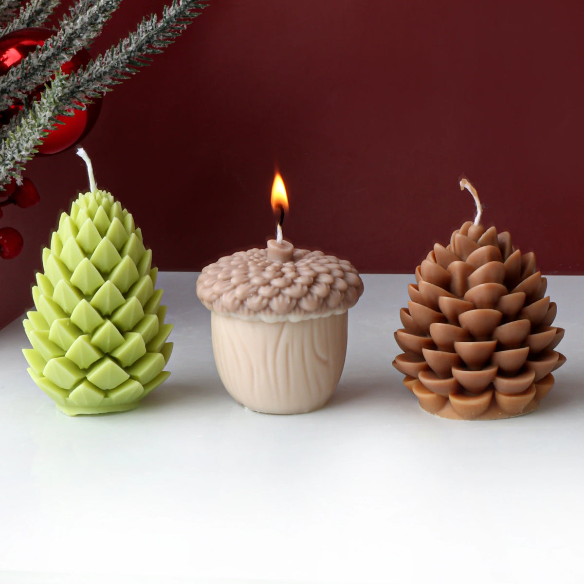 DIY Pinecone & Acorn Silicone Mold - Reusable Candle, Soap, Resin & Cake Baking Mold for Home Decor Crafts