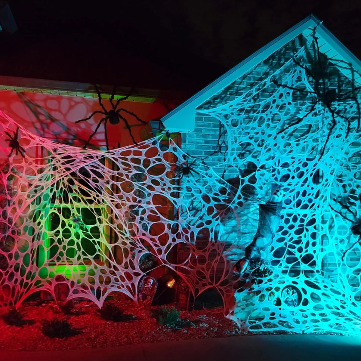 Halloween Outdoor Stretchy Spider Web Netting - Cut-to-Size Giant Spider Webbing Gauze Decoration