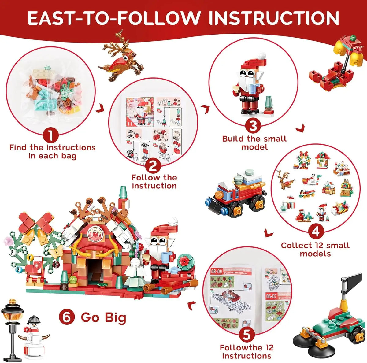 Christmas Advent Calendar 12-in-1 Building Block Set - Surprise Holiday Gift for Kids & Adults