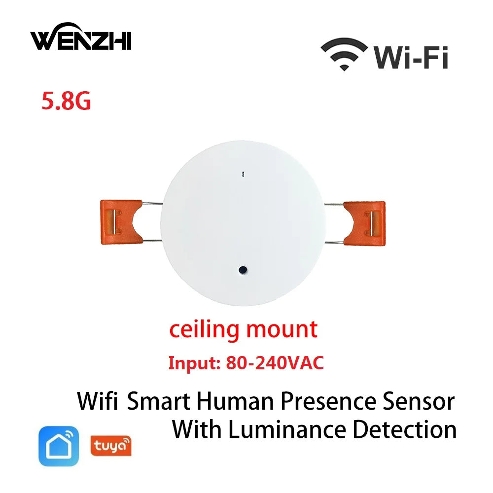 ZigBee WiFi mmWave Human Presence Motion Sensor with Luminance & Distance Detection, AC 80–240V / USB 5V Smart Home