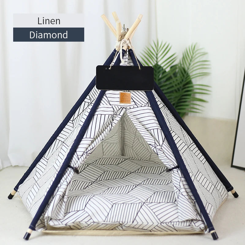 Pet Teepee Tent for Cats & Small Dogs - Portable Washable Indoor Pet Bed with Removable Cushion & Chalkboard (S ≤11 lb/5 kg, M ≤22 lb/10 kg, L ≤33 lb/15 kg)