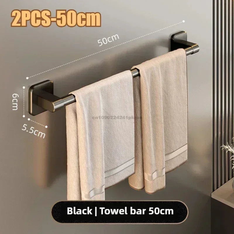 No-Drill Wall Mounted Aluminum Towel Rack for Bathroom & Kitchen Horizontal Bar 50-60 cm (19.7-23.6 in)