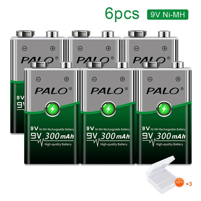 9V Ni-MH Rechargeable Battery 300mAh with Smart Charger — Low Self-Discharge Reusable 9 Volt Battery