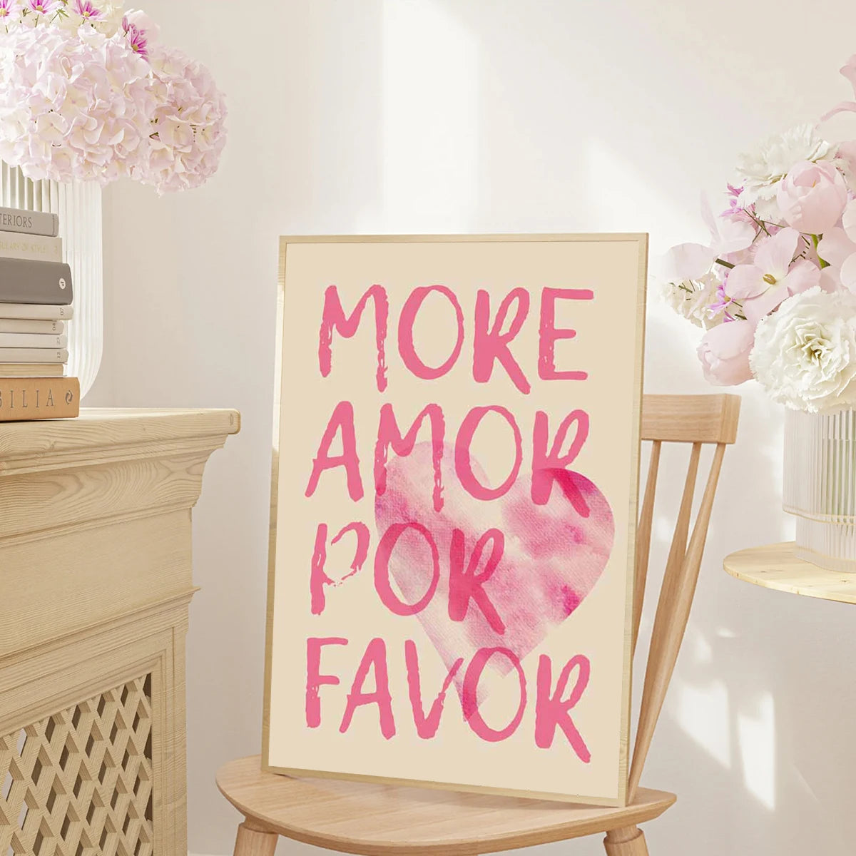 1pc Frameless Love Quote Canvas Wall Art - Pink & Blue Abstract Modern Home Decor