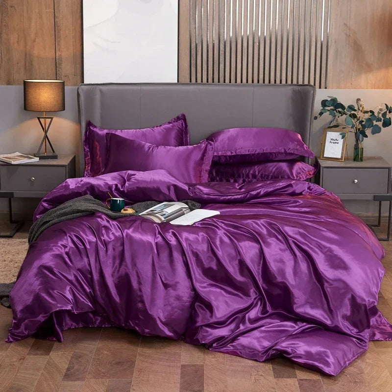 4-Piece Solid Color Duvet Cover Set - Rayon Twill Bedding (Twin/Full/Queen/King)