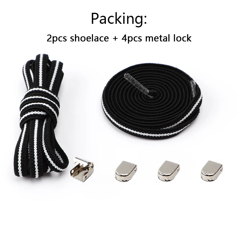 No-Tie Elastic Shoelaces with Metal Buckles – 1 Pair Quick Laces, One Size Fits All for Adults & Kids (105 cm / 41.3 in)