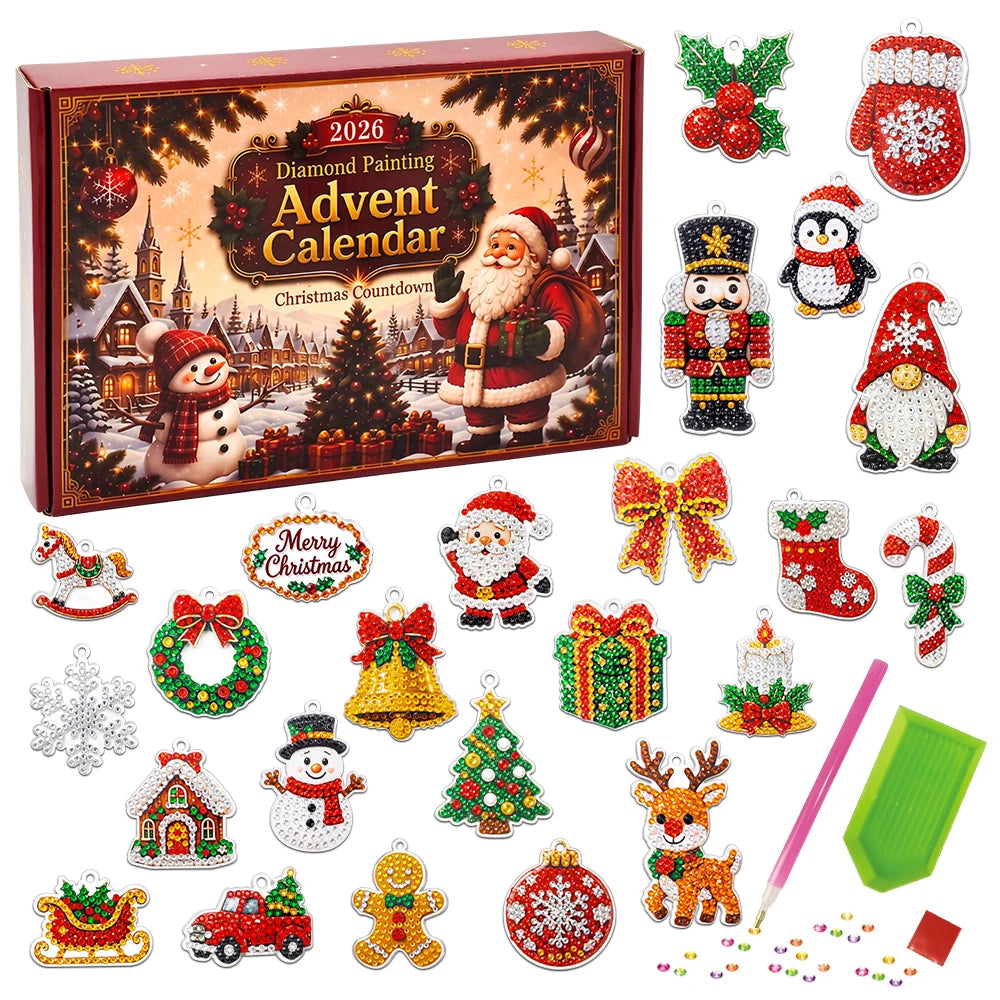 Christmas Advent Calendar DIY 5D Diamond Painting Kit — 24 Acrylic Hanging Ornaments