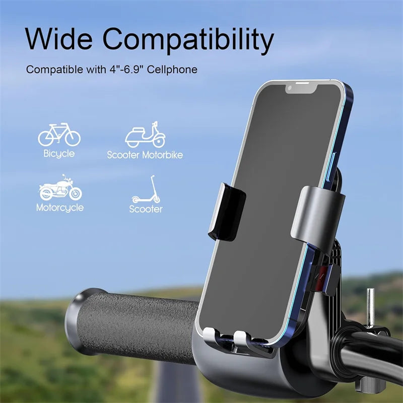 Motorcycle & Scooter Phone Mount, One-Hand Lock and 360° Rotating Bike Phone Holder