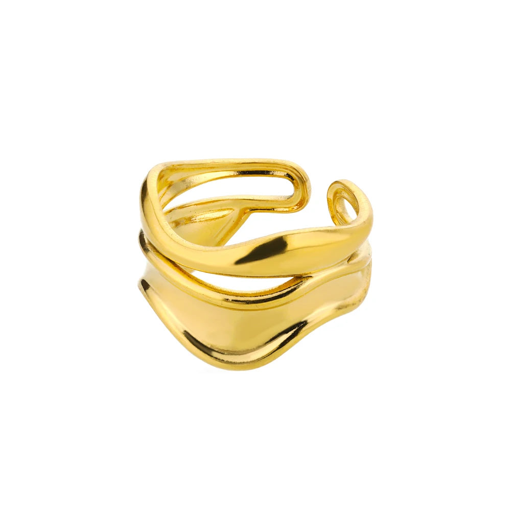 316L Stainless Steel Gold-Tone Women's Ring – Hypoallergenic Classic Tension-Set Wedding & Couple Ring