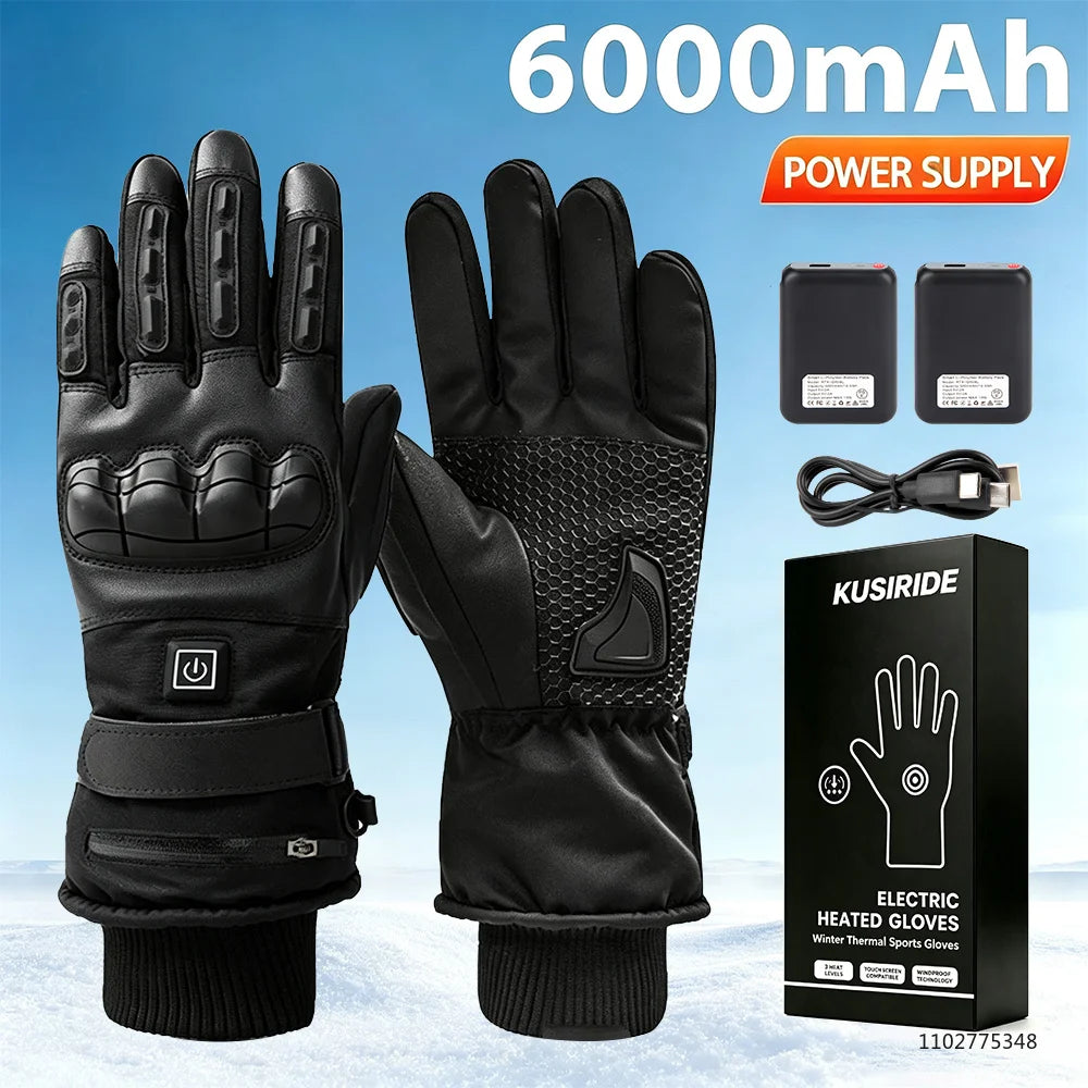 Rechargeable Heated Winter Gloves for Men & Women - Touchscreen Thermal Gloves with 3 Heat Levels, 6000mAh Anti-Slip Palm for Skiing Motorcycle Hiking