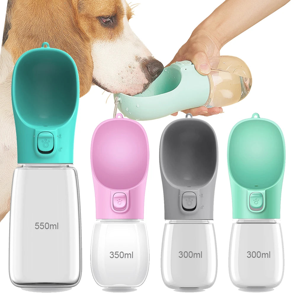 Portable Leakproof Pet Water Bottle with Built-in Bowl – Travel Dog & Cat Water Feeder (300 / 350 / 550 ml)