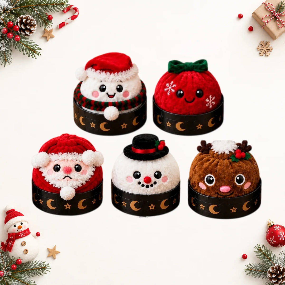 7-Piece Christmas Dumpling Plush Blind Box Set with Mini Steamer Baskets — Stocking Stuffers & Party Favors