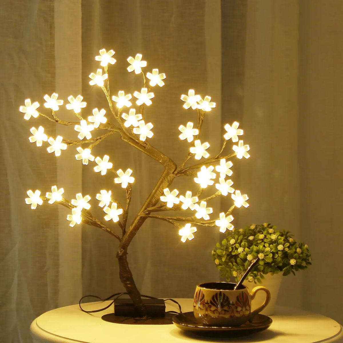 Cherry Blossom LED Bonsai Tree Lamp 17.7 in (45 cm) 40-LED USB & Battery Powered Tabletop Light Home Decor Gift