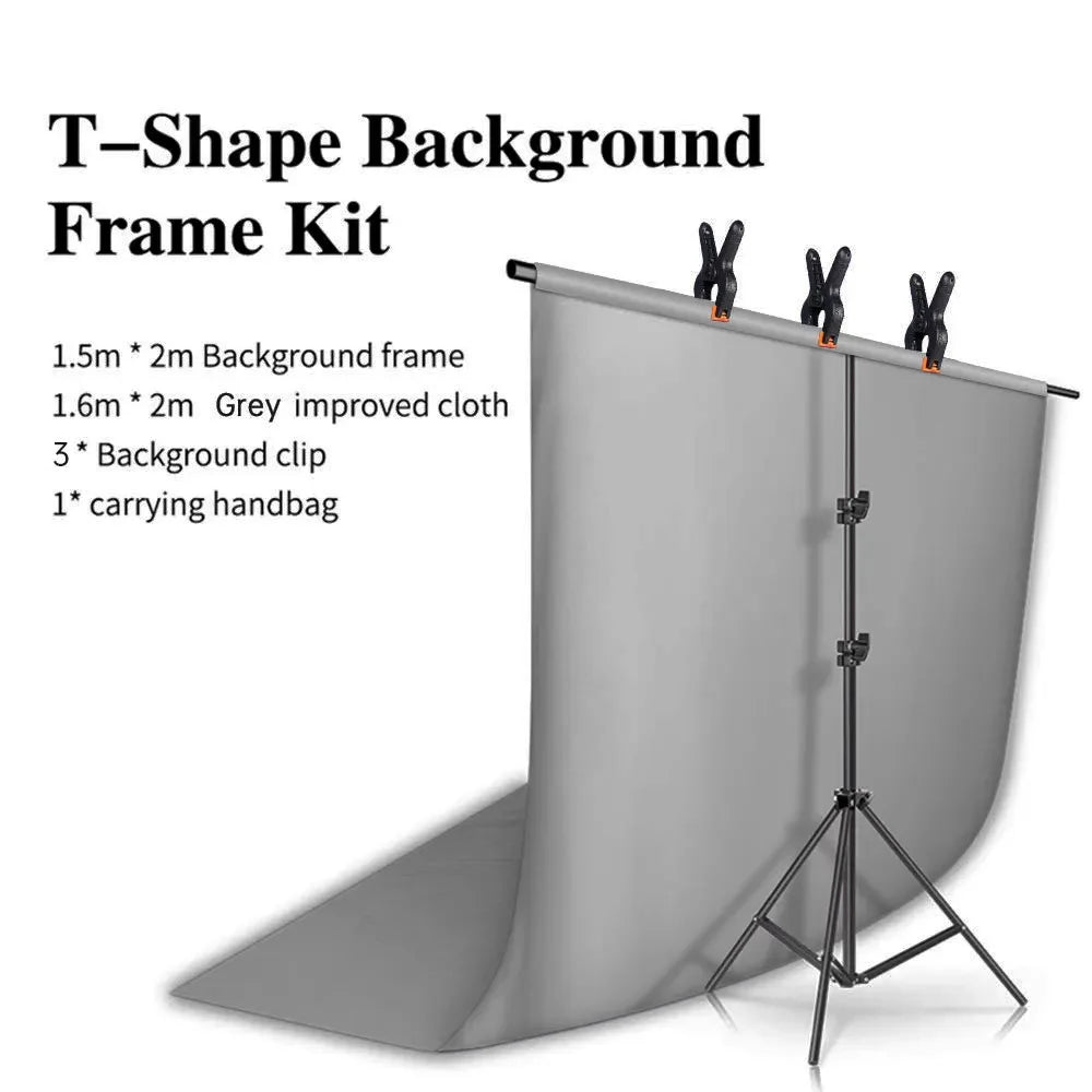 T-Shape Backdrop Stand Kit with 63 x 79 in (1.6 x 2.0 m) Green Screen Background Cloth – Adjustable Aluminum Photo Studio Frame