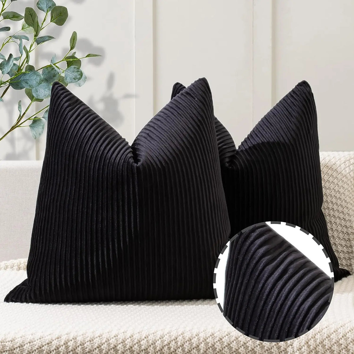 Velvet Striped Pillow Cover 1-Pack - Luxury Decorative Throw Cushion Case for Sofa & Bed
