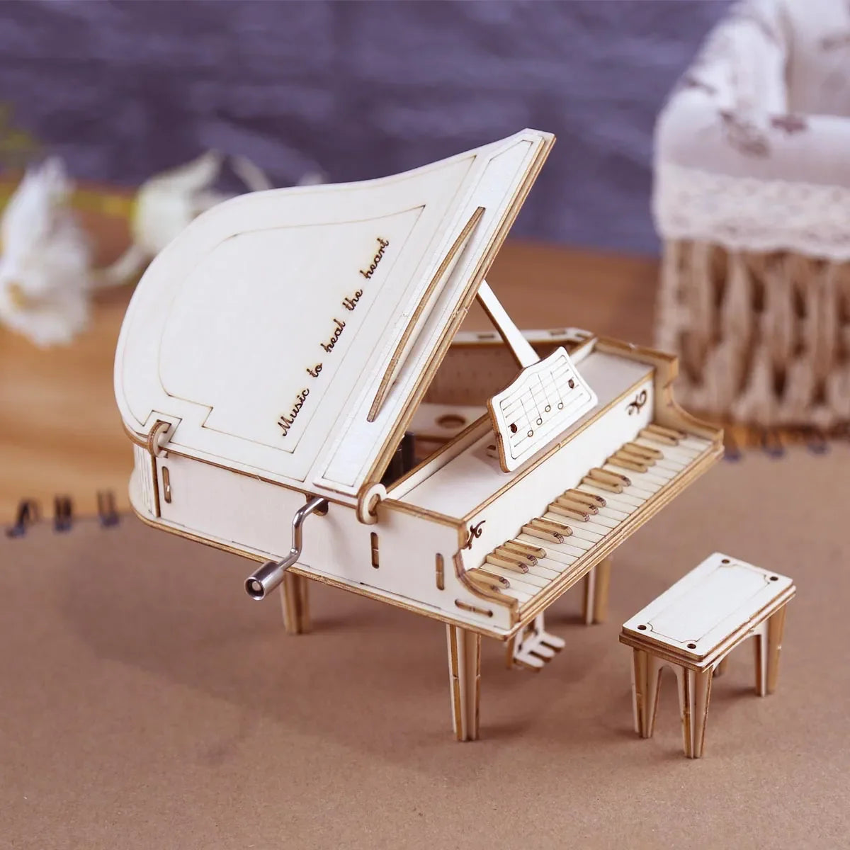 DIY 3D Wooden Music Box Puzzle Hand-Cranked Piano 225 x 130 x 20 mm (8.9 x 5.1 x 0.8 in)