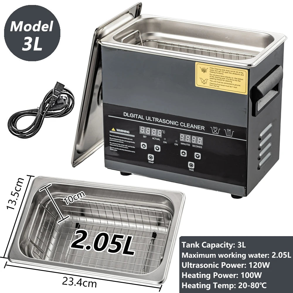 Ultrasonic Cleaner 40kHz | Heated Digital Stainless Steel Cleaner - 2–30L (0.53–7.93 gal) Options for Jewelry, Watches & Glasses