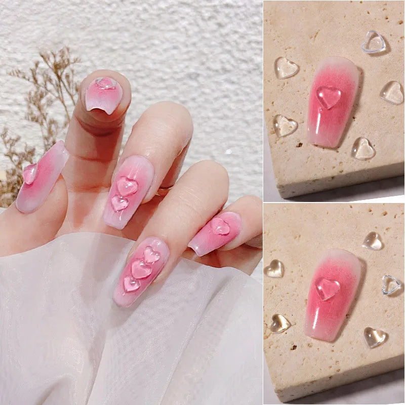 100pc Transparent Love Heart Nail Charms – Clear Resin Rhinestones for Nail Art & Manicure Accessories