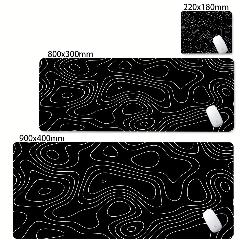 XXL Black & White Abstract Desk Mat - Liquid Strata Gaming Mouse Pad, Large Non-Slip Locking-Edge Deskmat