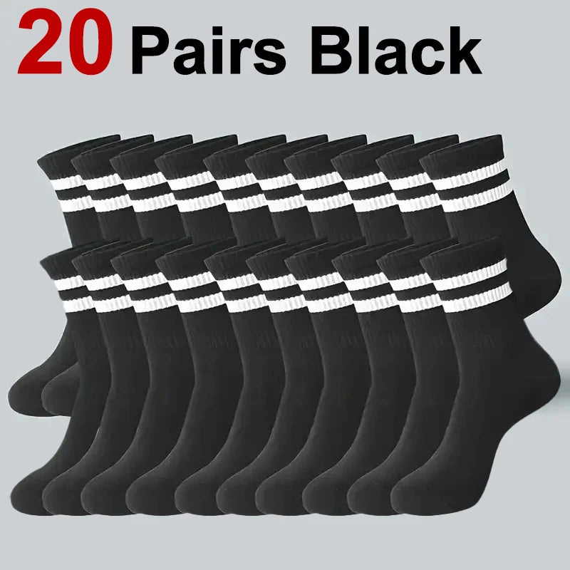 5/10/20 Pairs Neutral Solid Mid-Crew Socks - Breathable Sweat-Wicking Antibacterial Sports Socks