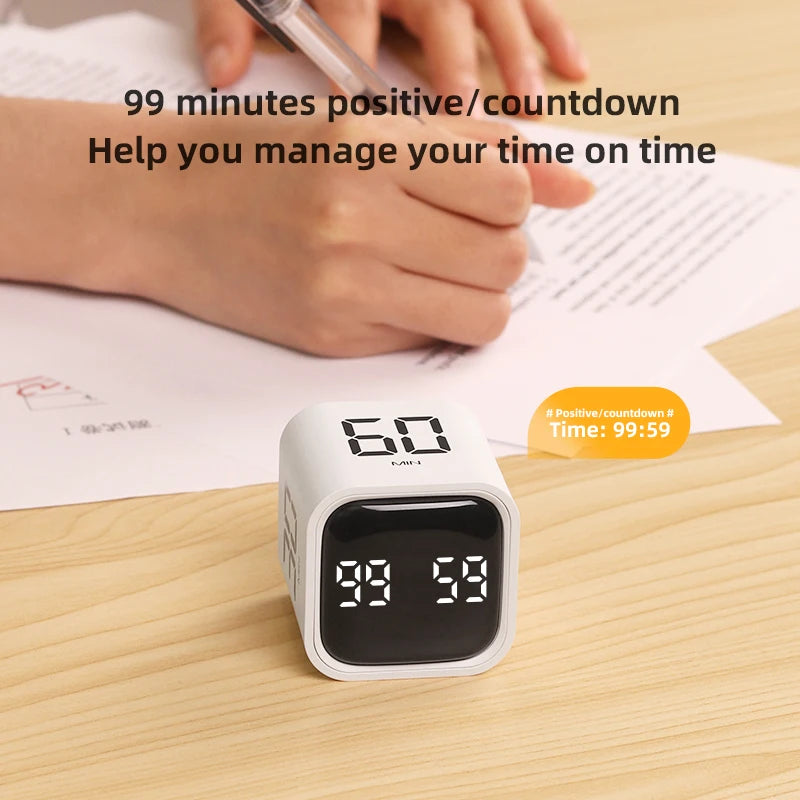 Gravity Flip Digital Timer with Silent Vibration and Sound Alarm, Adjustable 5–60 Minute Countdown for Cooking, Study & Work