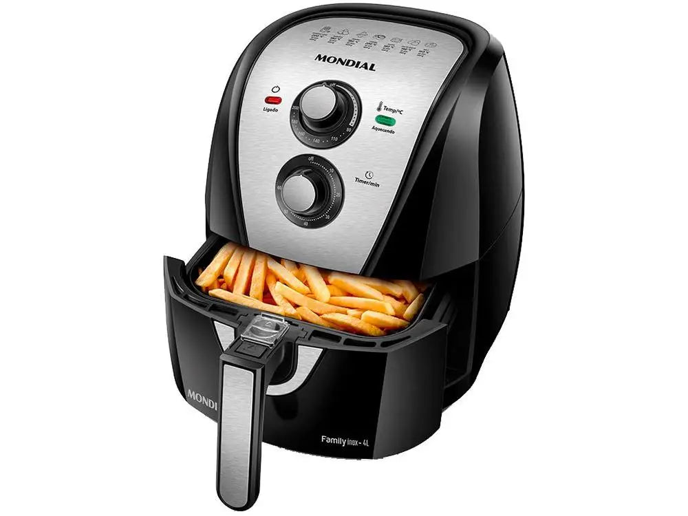 4L (4.2 qt) Oil-Free Air Fryer with Timer - Black Electric Air Fryer, Square Nonstick Basket, 110V