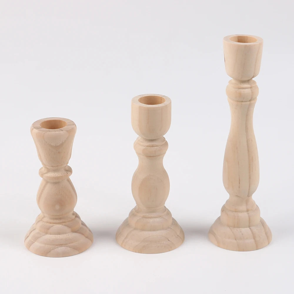 Handcrafted Unfinished Wooden Pillar Candle Holder Rustic Candlestick for Home Decor
