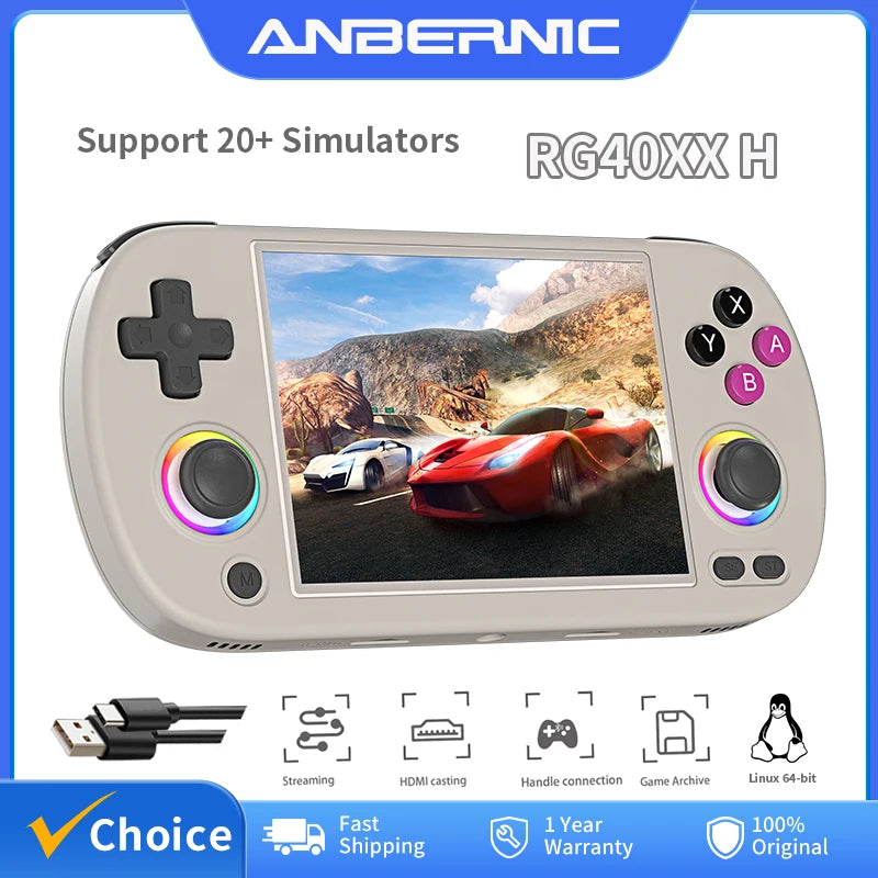 4.0-inch (10.2 cm) IPS Retro Handheld Game Console – Linux 64-bit, 64GB, 3200mAh Battery, 5000+ Games, HDMI & Bluetooth