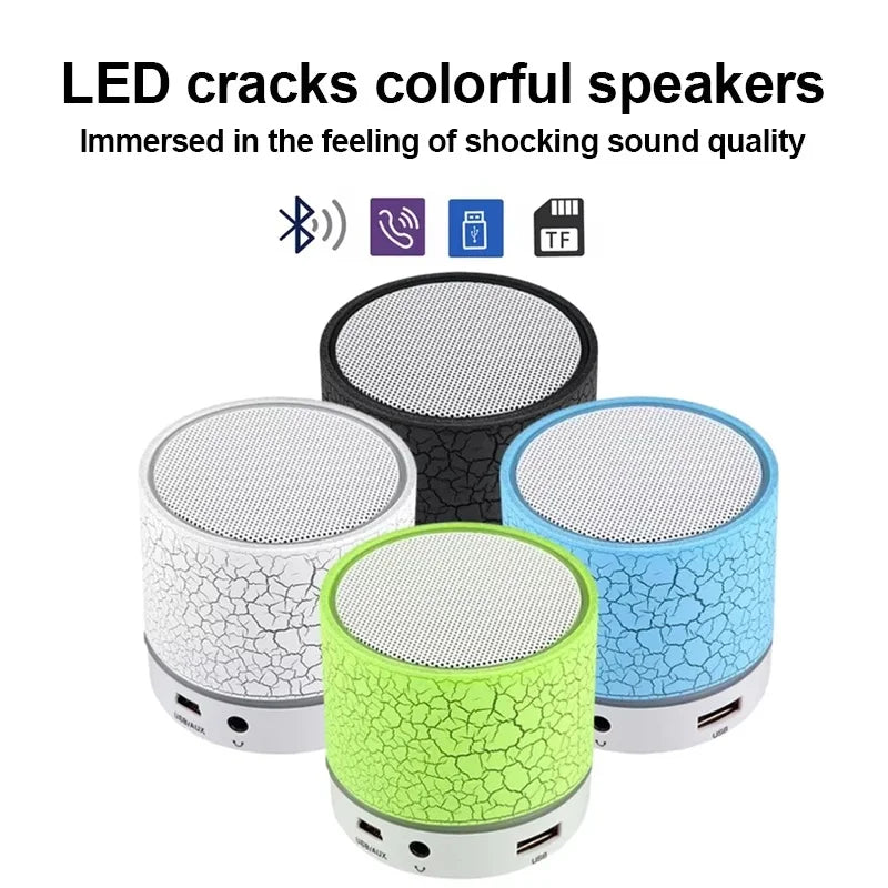 Wireless Bluetooth Speaker with Crack LED Light, USB & SD Card, Built-in Subwoofer — Portable Outdoor Music Player for Smartphone & Computer