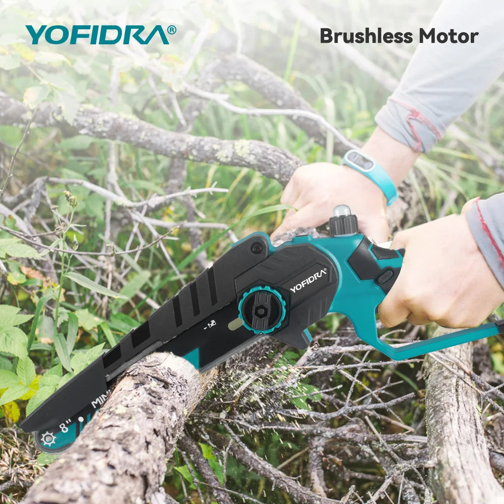 8-Inch (203 mm) Brushless Cordless Electric Chainsaw – 18–21V Lithium Battery Pruning & Woodworking Saw