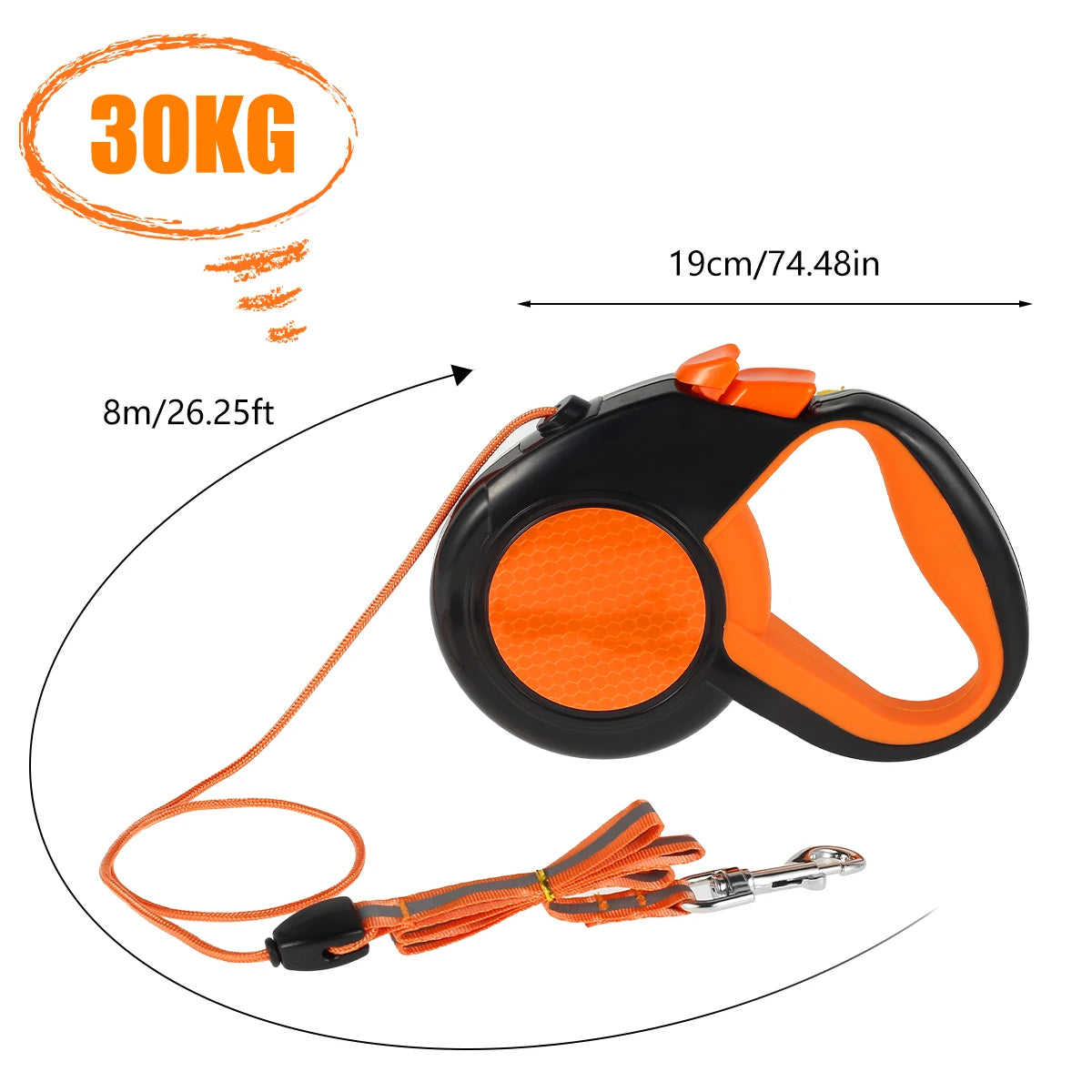 Hands-Free Reflective Retractable Dog Leash with Waist Bag 8M (26ft) Adjustable 27–55in Elastic Belt for Running & Walking