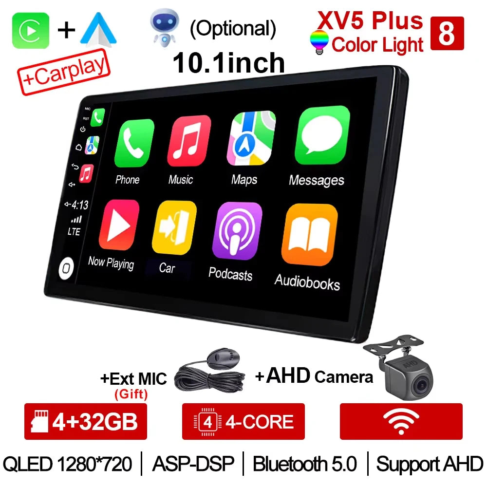 2-DIN Android Car Stereo - CarPlay & Android Auto, 7/9/10.1 inch (17.8/22.9/25.6 cm) QLED GPS, 8-Core CPU, DSP, WiFi & 4G, 6GB/128GB